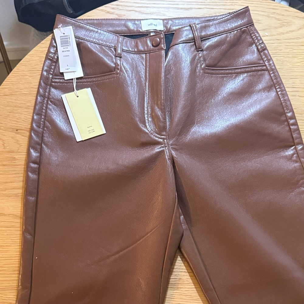 Wilfred Brown Leather Straight Leg Pants